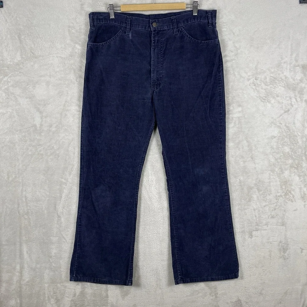 Vtg Levis 646 Bell Bottom Pants Mens 36x28 Corduroy Navy Blue 70s TALON *read*